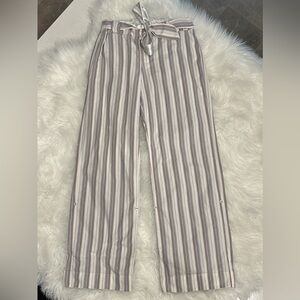 Victoria's Secret Women’s Striped Khaki & Cream Pajama Pants W Satin Bow Size S